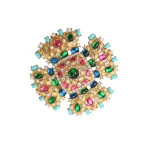Designer Womens Gold Tone Multicolor Gripoix Maltese Cross Brooch 3.5"